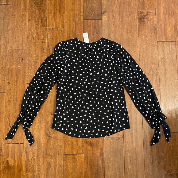 Rebecca Taylor Black Polka Dot Long Sleeve Tie Top Sz 4 or Small - Picture 5 of 11